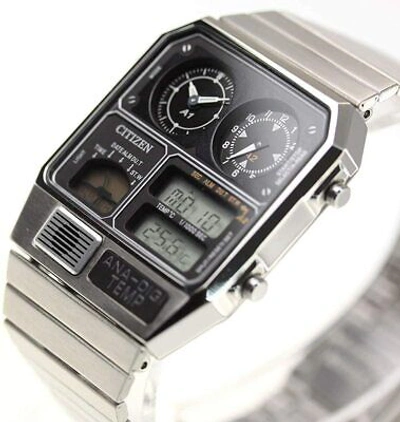 Pre-owned Citizen Ana-digi Temp Reproduction Model Silver Men's Watch Jg2101-78e Japan
