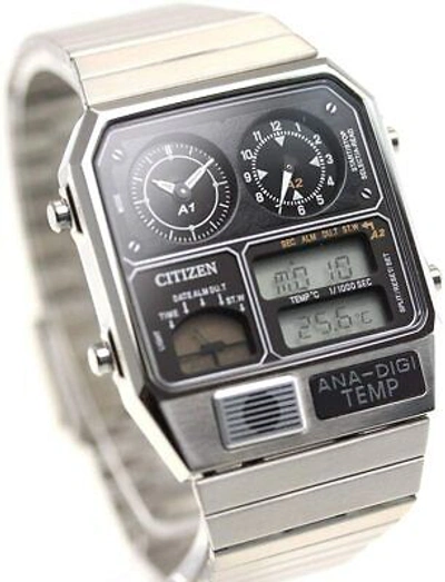 Pre-owned Citizen Ana-digi Temp Reproduction Model Silver Men's Watch Jg2101-78e Japan