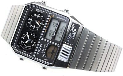 Pre-owned Citizen Ana-digi Temp Reproduction Model Silver Men's Watch Jg2101-78e Japan