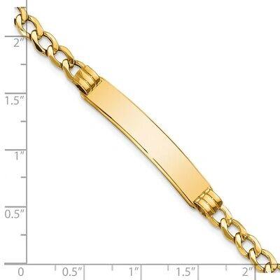 Pre-owned Skyjewelers Real 14k Yellow Gold Polished Semi-solid Cuban Id Chain Bracelet; 7 Inch