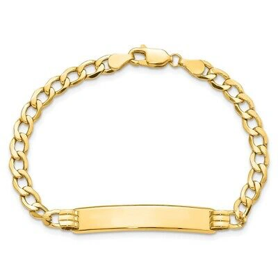 Pre-owned Skyjewelers Real 14k Yellow Gold Polished Semi-solid Cuban Id Chain Bracelet; 7 Inch