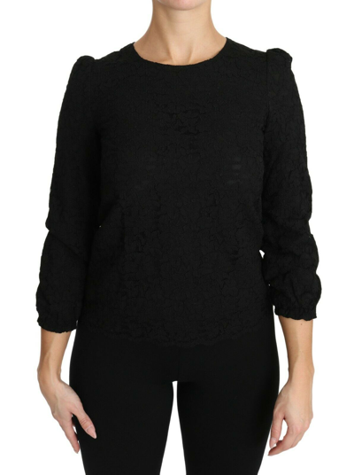 Pre-owned Dolce & Gabbana Blouse Black Floral Lace Zipper Top It36 / Us2 / Xs Rrp $800