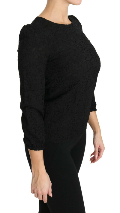 Pre-owned Dolce & Gabbana Blouse Black Floral Lace Zipper Top It36 / Us2 / Xs Rrp $800