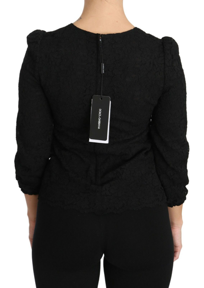 Pre-owned Dolce & Gabbana Blouse Black Floral Lace Zipper Top It36 / Us2 / Xs Rrp $800