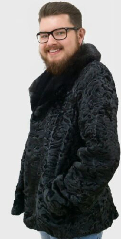 Pre-owned Handmade Man's Real Real Astrakhan Swakara Wavy Karakul Fur Jacket Coat All & Custom Size In Black