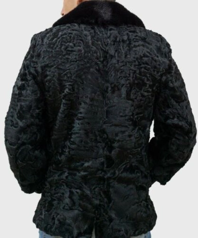 Pre-owned Handmade Man's Real Real Astrakhan Swakara Wavy Karakul Fur Jacket Coat All & Custom Size In Black