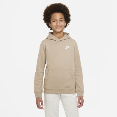 Shop Nike Sportswear Club Big Kids' Pullover Hoodie In Khaki,white
