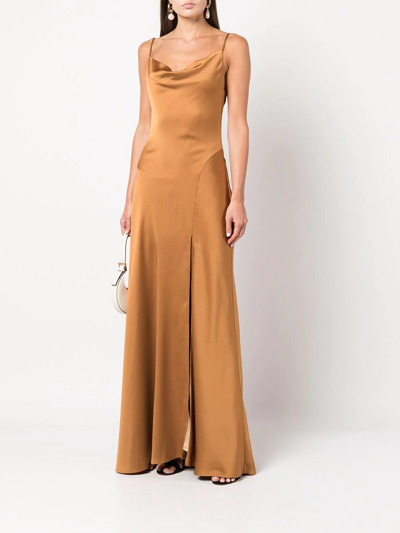 Shop Jonathan Simkhai Finley Cowl-neck Gown In Gold