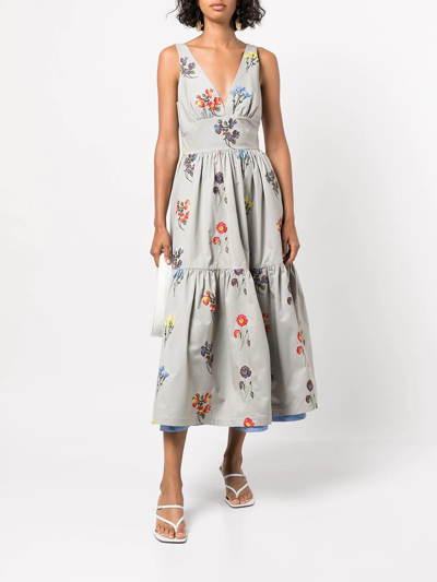 Shop Silvia Tcherassi Dorotea Floral-embroidered Dress In Multicolour
