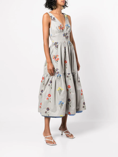 Shop Silvia Tcherassi Dorotea Floral-embroidered Dress In Multicolour