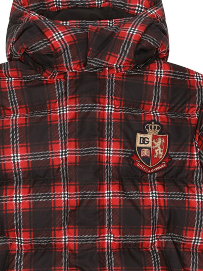 Shop Dolce & Gabbana Long Tartan Down Jacket In Rot