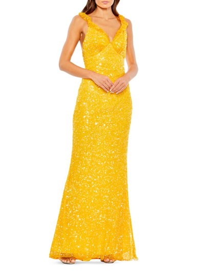 Shop Mac Duggal Women's Ieena Ruffled Sequin Body-con Gown In Marigold