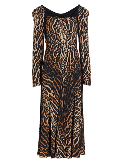 Shop Proenza Schouler Women's Leopard-print Crepe De Chine Cinched Midi-dress In Brown Multi