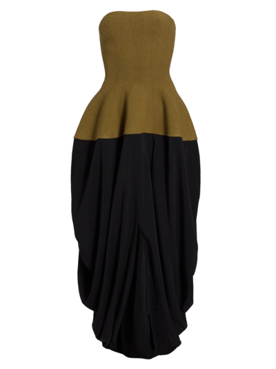 Shop Proenza Schouler Women's Mixed-knit Strapless Dress In Fatigue Black