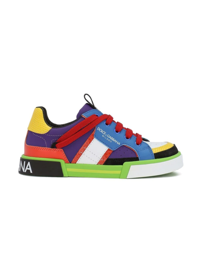 Dolce & Gabbana Calfskin Portofino Custom Sneakers In Blue