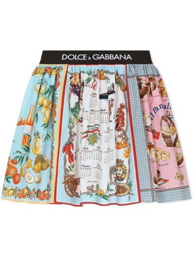 Shop Dolce & Gabbana Logo-waistband Graphic-print Skirt In Blue
