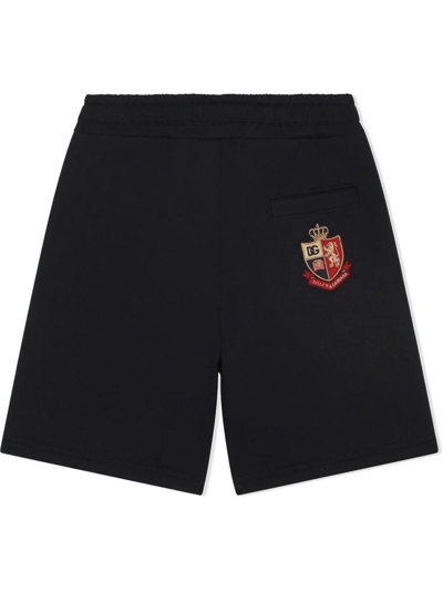 Dolce & Gabbana Heraldic Patch Bermuda Shorts In Black