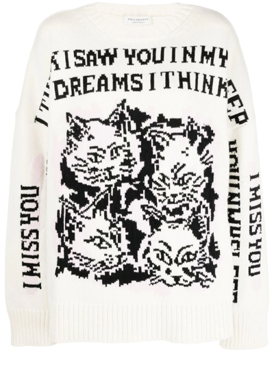 Philosophy Di Lorenzo Serafini Graphic-print Knitted Sweater In Neutrals