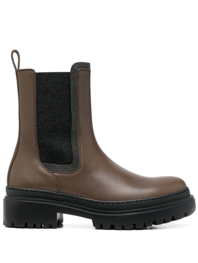 Shop Brunello Cucinelli Slip-on Leather Chelsea Boots In Brown