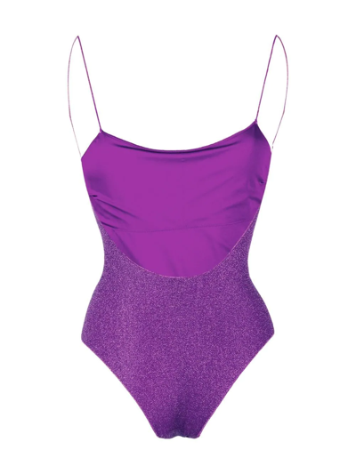 Shop Oseree Metallic-finish Backless Swimsuit In Purple