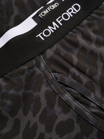 Shop Tom Ford Logo-waistband Leopard-print Boxers In Black