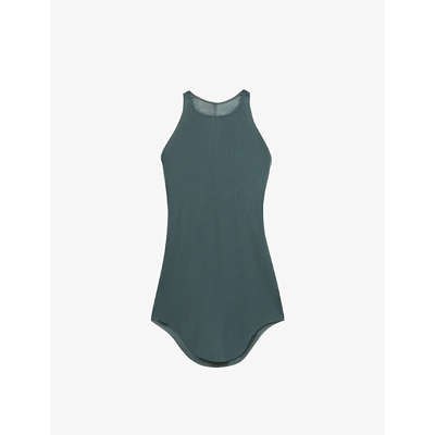 Shop Rick Owens Basic Ribbed-texture Regular-fit Woven Tank Top In Teal