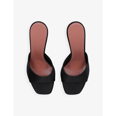 Shop Amina Muaddi Women's Black Dalida Leather Heeled Platform Sandals