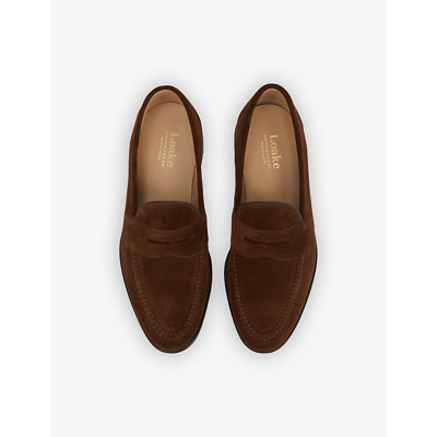 Shop Loake Imperial Strap Suede-texture Leather Loafers In Brown