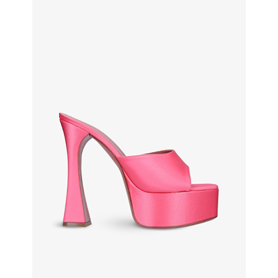 Shop Amina Muaddi Women's Pink Dalida Leather Heeled Platform Sandals