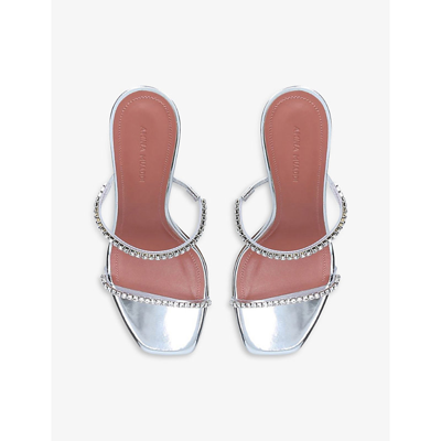 Shop Amina Muaddi Womens Silver/brown Gilda Crystal-embellished Leather Heeled Mules In Multi-coloured