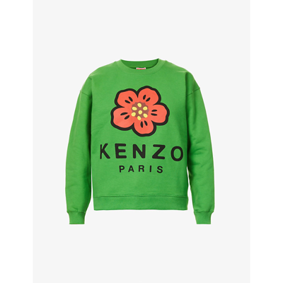 Shop Kenzo Flower-print Stretch-cotton Sweatshirt In Grass Green