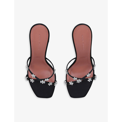 Shop Amina Muaddi Women's Black Lily Crystal-embellished Satin And Leather Heeled Sandals