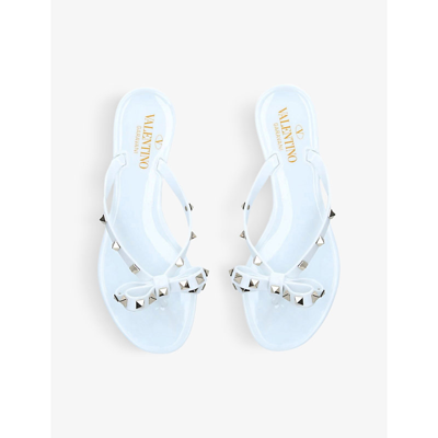 Shop Valentino Rockstud-embellished Rubber Flip-flops In White