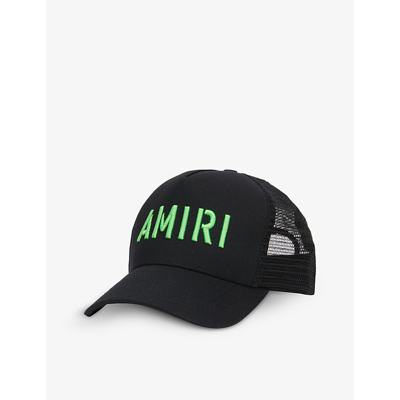 Shop Amiri Arts Logo-embroidered Cotton-blend Baseball Cap In Black/lime