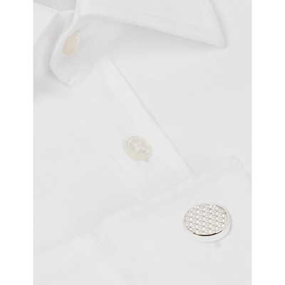 Babette Wasserman London Woven-detail Round Rhodium-plated Cufflinks In Rhodium