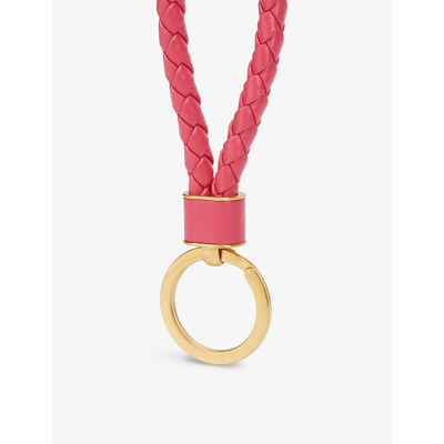 Shop Bottega Veneta Cranberry-gold Increcciato Braided Leather Keyring