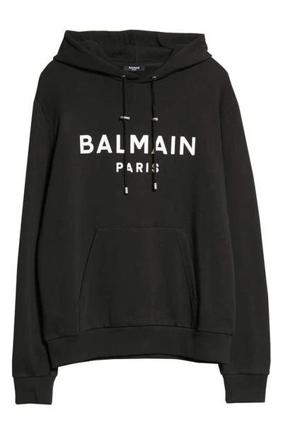 Shop Balmain Cotton Logo Hoodie In Eab Noir/ Blanc