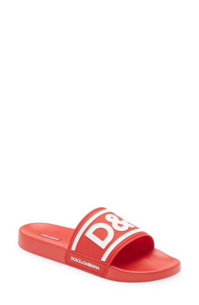 Shop Dolce & Gabbana Logo Embossed Sport Slide In Red/white