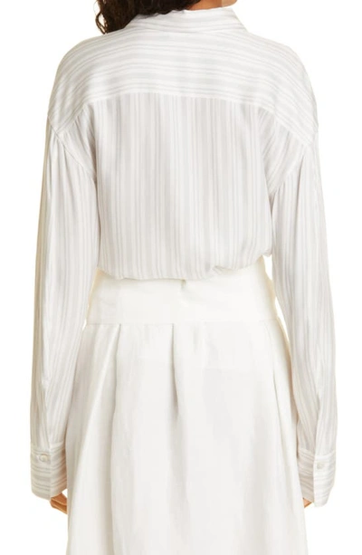 Shop Vince Variegated Stripe Button-up Silk Blend Shirt In Off White