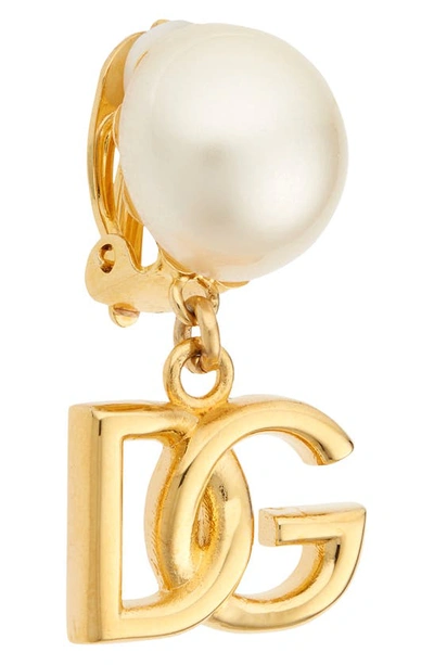 Shop Dolce & Gabbana Dolce&gabbana Dg Charm Imitation Pearl Clip-on Earrings In Oro