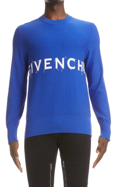 Givenchy Peace 4g Logo Crewneck Cotton Sweater In Blue ModeSens