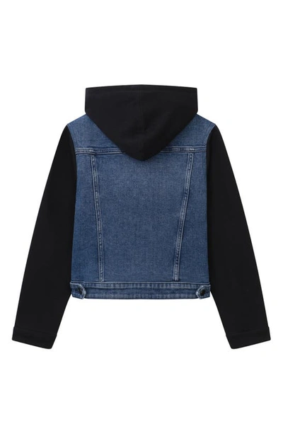 Shop Dl1961 Kids' Mixed Media Hooded Denim Jacket In Seaborn Mixed Ultimate Knit