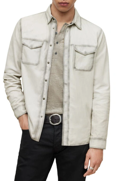 Shop John Varvatos Izzy Leather Shirt Jacket In Grey Mist