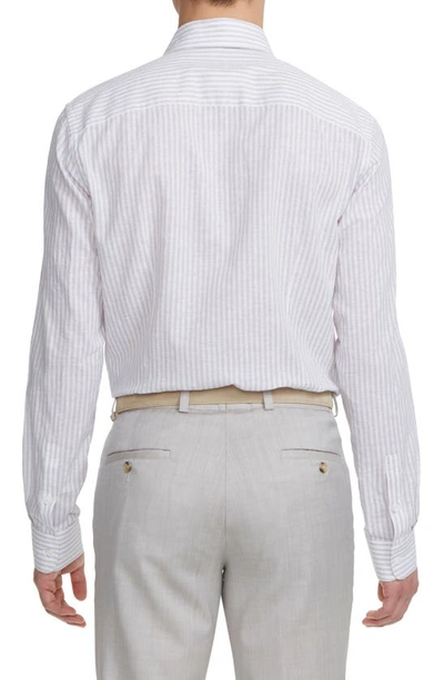 Shop Jack Victor Abbott Stripe Linen & Cotton Dress Shirt In Grey / White
