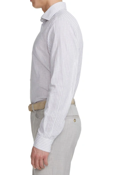 Shop Jack Victor Abbott Stripe Linen & Cotton Dress Shirt In Grey / White