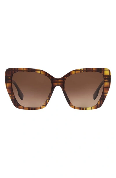 Shop Burberry 55mm Polarized Cat Eye Sunglasses In Top Check/ Havana Gradient