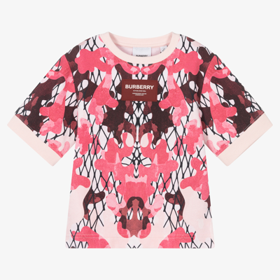 Shop Burberry Girls Pink Camouflage Print T-shirt