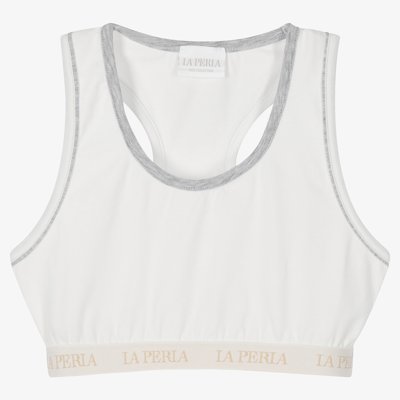 Shop La Perla Girls Ivory Cotton Logo Bralette