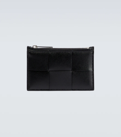 Shop Bottega Veneta Intreccio Leather Card Case In Black-silver