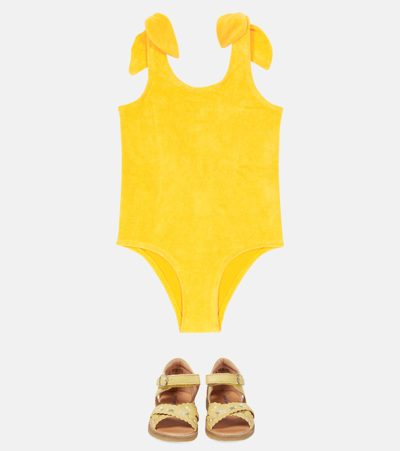 Shop Zimmermann Jeannie Cotton Terry Swimsuit In Mustard